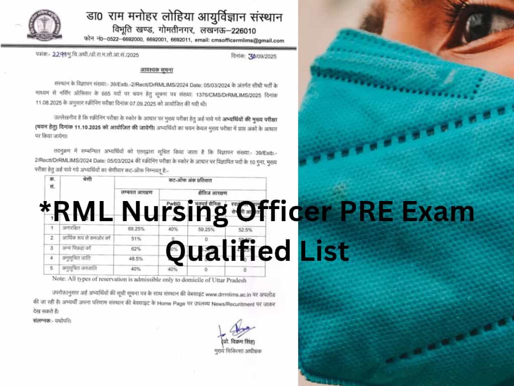 RML Nursing Officer PRE Exam Qualified List